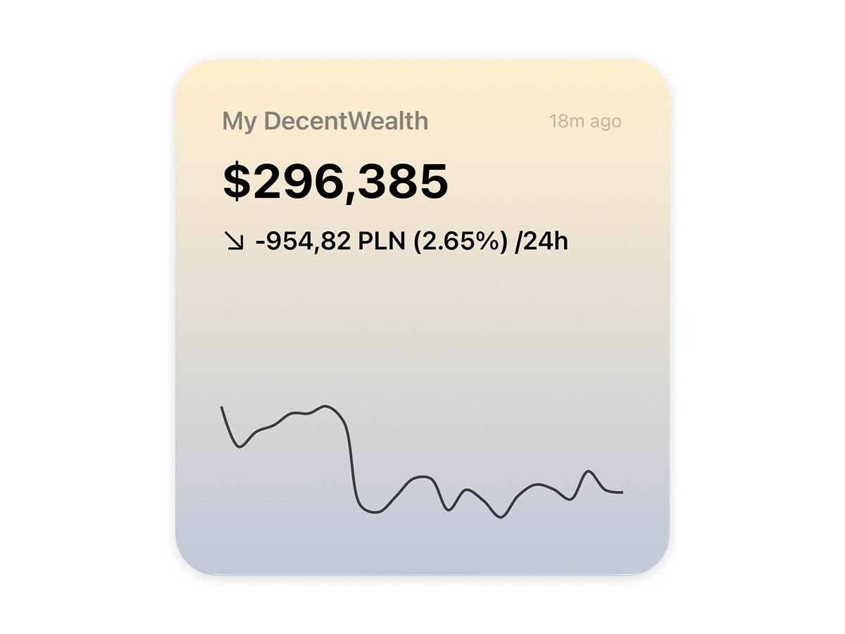DecentWealth home screen widgets showing net worth and top holdings